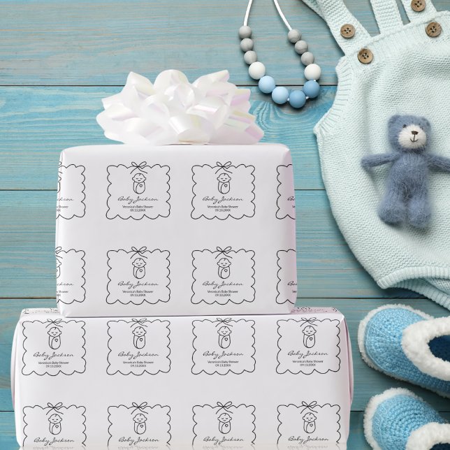 Neutrales Niedliches Baby & Bow Moderne Babydusche Geschenkpapier (Von Creator hochgeladen)