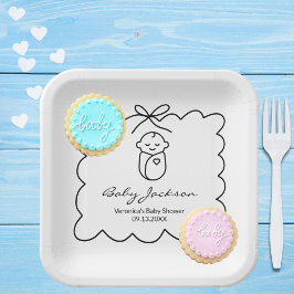 Neutrales Niedliches Baby & Bow Moderne Babydusche Pappteller