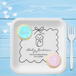 Neutrales Niedliches Baby & Bow Moderne Babydusche Pappteller