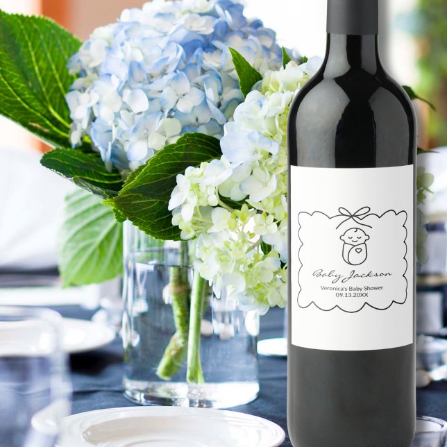 Neutrales Niedliches Baby & Bow Moderne Babydusche Weinetikett (Von Creator hochgeladen)
