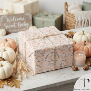 Neutrales Orange & Creme Kleiner Kürbis-Baby-Party Geschenkpapier