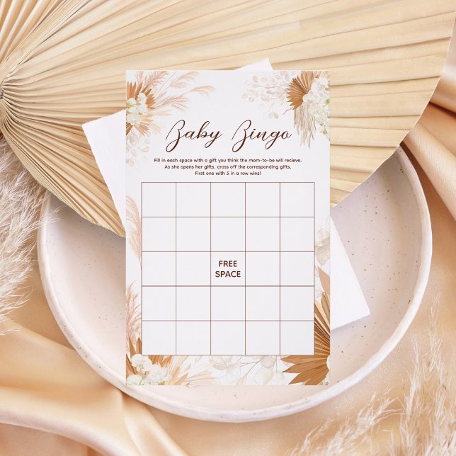 Neutrales Pampas Grass BINGO Baby Shower Game Flyer (Von Creator hochgeladen)