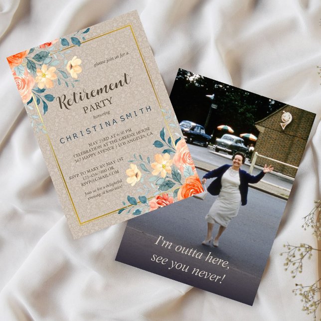 Neutrales Party für die Erdung von Wasserfarben Einladung (Neutral Earthy Floral Watercolor Retirement Party Invitation)