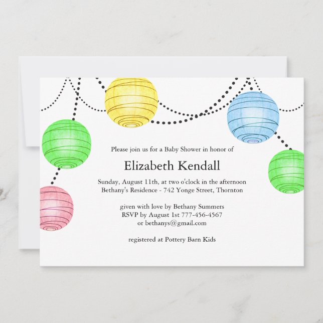 Neutrales Party Lantern Kinderdusche Einladung (Vorderseite)