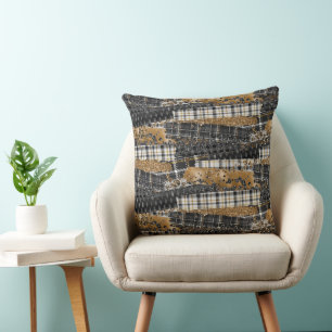 Neutrales Patchwork-Karo  Kissen