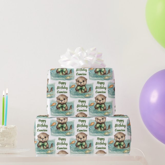 Neutrales Personalisiertes Baby Otter Geschlecht Geschenkpapier (Partygeschenke)