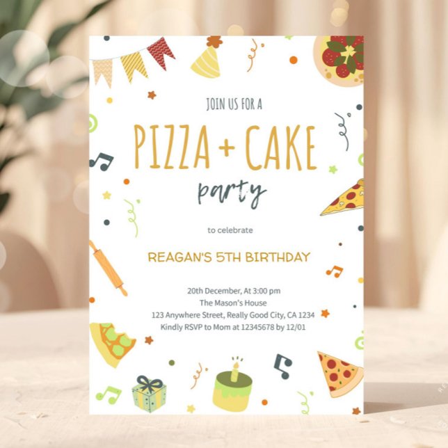 Neutrales Pizza Party Minimalistisch Moderne Einla Einladung (Pizza and Cake Party Birthday Invitation Template Slice Slice Baby Invitation)