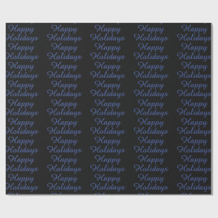 Neutrales Schwarz & Blau Elegantes Happy Holidays Geschenkpapier