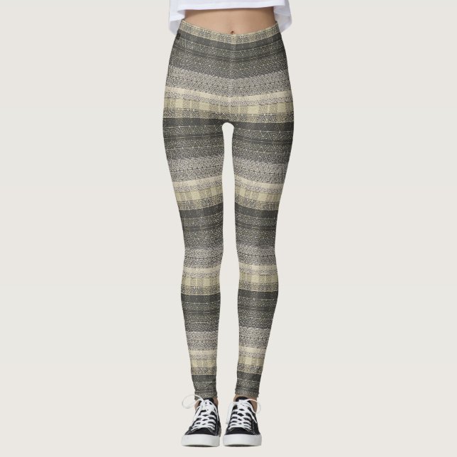 Neutrales Tan Beige Kariertes geometrisches Muster Leggings (Vorderseite)