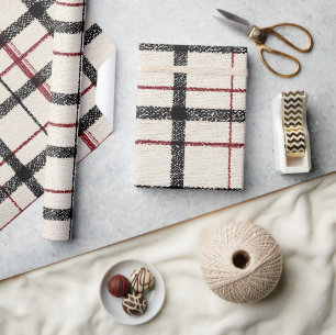 Neutrales Tartan Weiß Schwarz und Rot Geschenkpapier