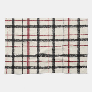 Neutrales Tartan Weiß Schwarz und Rot Geschirrtuch