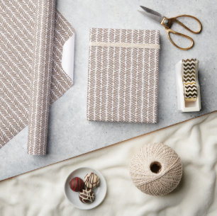 Neutrales Taupe-Beige-Braun-Weiß-Zickzack-Streifen Geschenkpapier