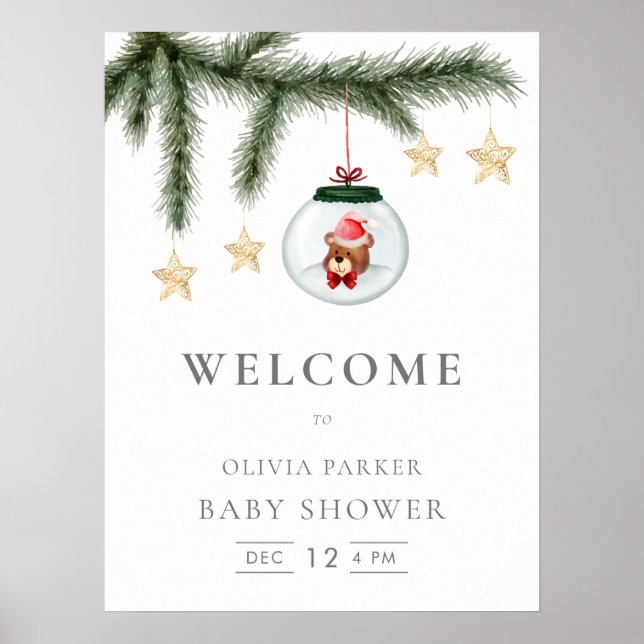 Neutrales Teddy Bear Winter Baby Dusche Begrüßungs Poster (Vorne)