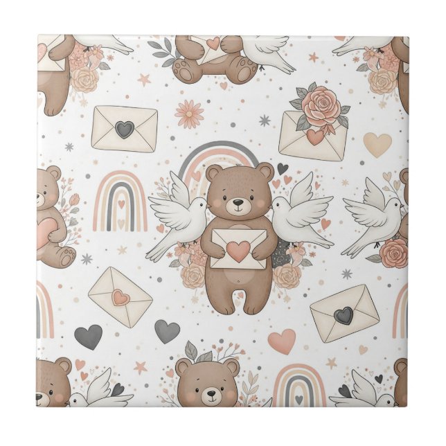 Neutrales Teddybär-Baby-Shower-Muster Fliese (Vorderseite)