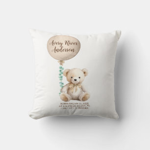 Neutrales Teddybär-Geburtsstatistik-Baby-Kissen Kissen