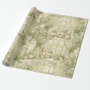 Neutrales Teddybär-Nursery-Zimmer Beige-Muster (2) Geschenkpapier
