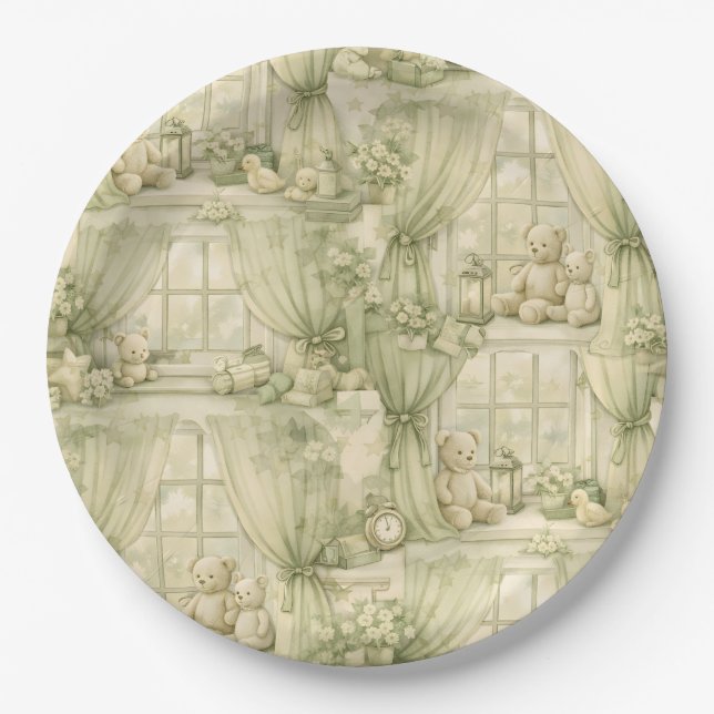 Neutrales Teddybär-Nursery-Zimmer Beige Muster (2) Pappteller (Vorderseite)