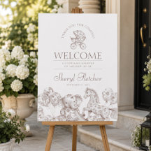 Neutrales Toile de Jouy-Baby-Shower-Willkommenssch