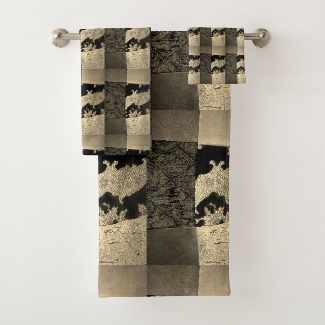 neutrales Velvet-Patchwork-Bild Badhandtuch Set (Insitu)