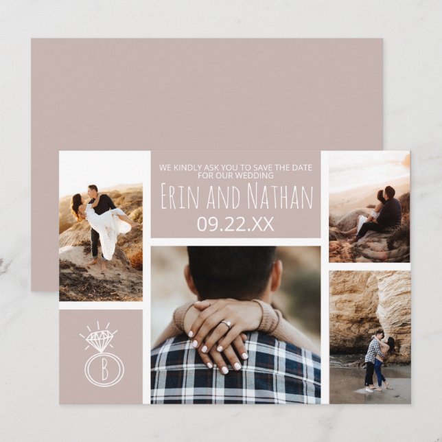 Neutrales Verlobung Ring Foto Save the Date Einladung (Vorne/Hinten)