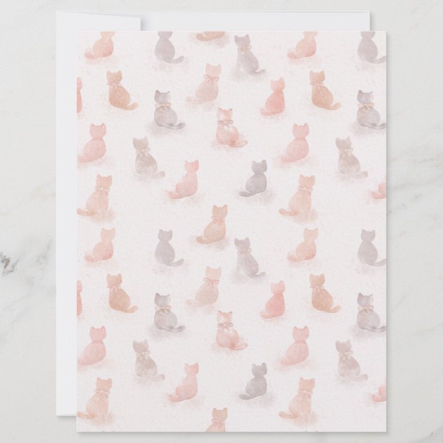 Neutrales Wasserfarben-Katze-Muster-Papierblatt (Vorderseite)