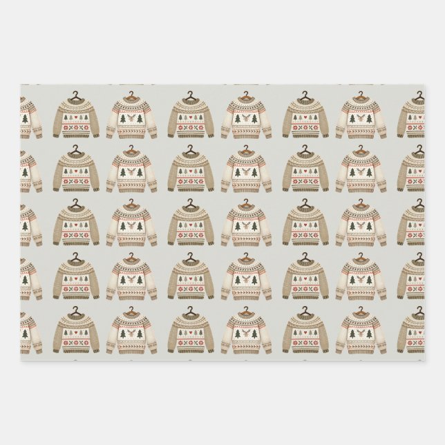 Neutrales Weihnachtscreme Geschenkpapier Set (Vorderseite)