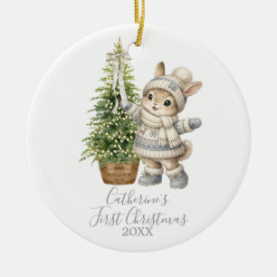 Neutrales Winter-Tannenbaum-Weihnachts-Hase Winter Keramik Ornament