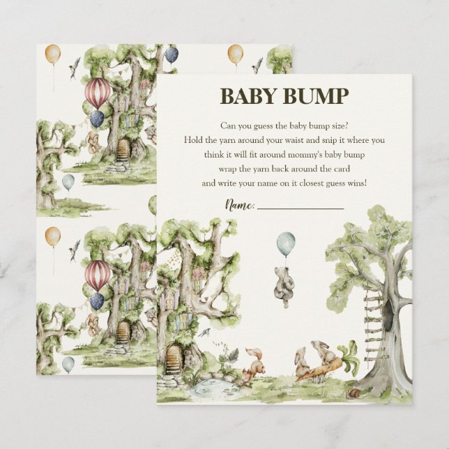 Neutrales Woodland Baby Shower Bump Game Begleitkarte (Vorne/Hinten)