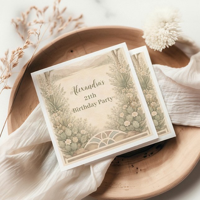 Neutrales Wüsten-Blumen-Geburtstagsdesign Serviette (Von Creator hochgeladen)