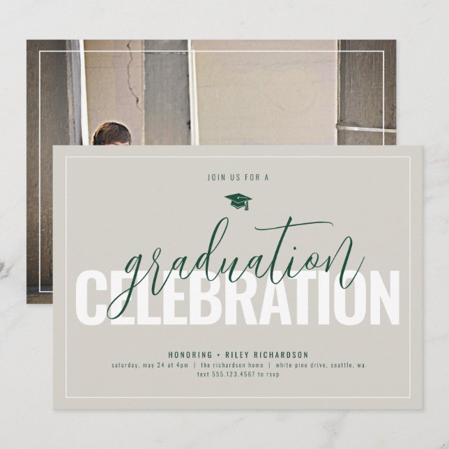Neutraux modernes Photo Graduation Invitation (Devant / Derrière)