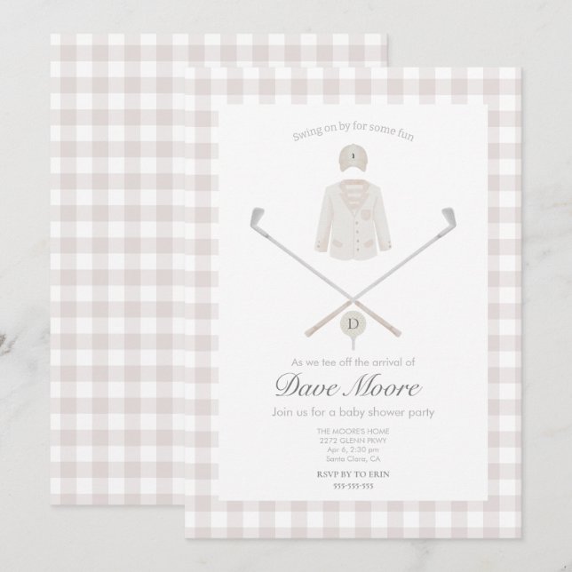 Neutre Beige Golf thème baby shower Invitation (Devant / Derrière)