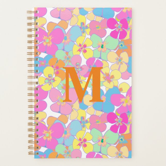 Neutro Retro Floral Pink Monogramm Planer (Vorderseite)