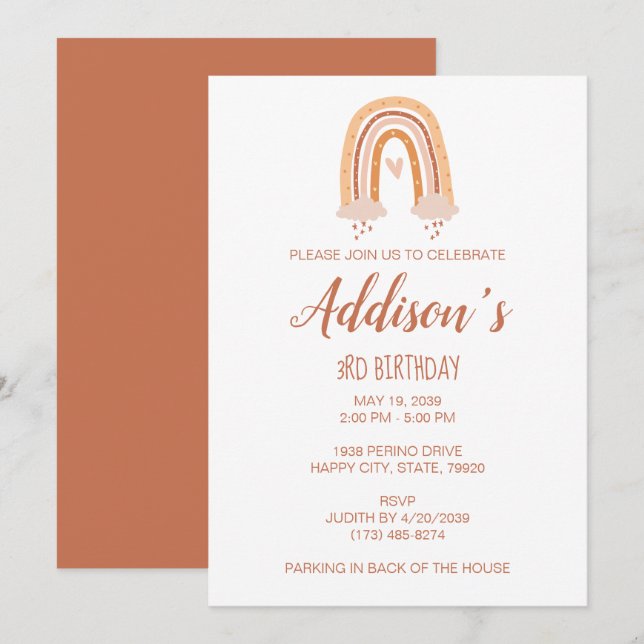 Neutronenboho Rainbow Birthday Einladung (Vorne/Hinten)
