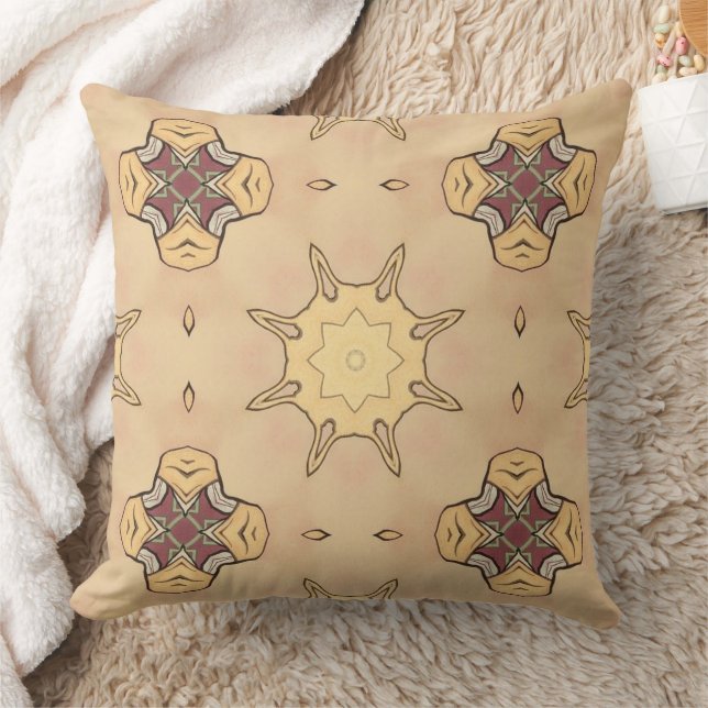 Neutronenbraun Geometrisches Abstraktes Boho-Sonne Kissen (Decke)