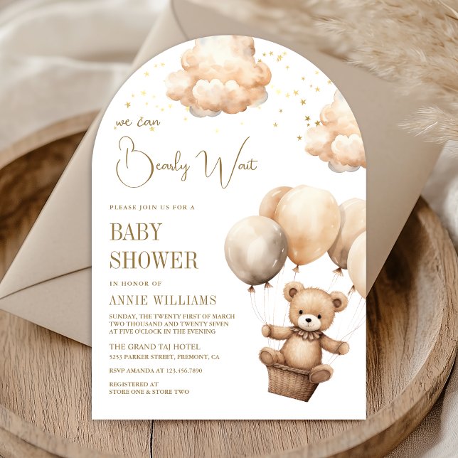 Neutronenbraun-Teddy-Bärenballons Arch-Babydusche Einladung (Von Creator hochgeladen)