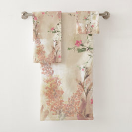 Neutronenfarbener Herbst Botanisches Thema Badhandtuch Set
