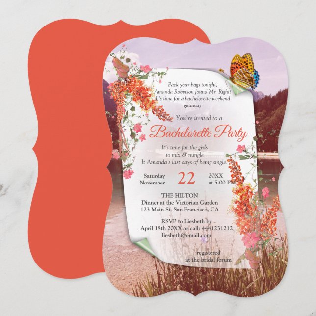 Neutronenfarbener Herbst Botanisches Thema Einladung (Vorne/Hinten)