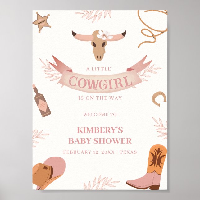 Neutronenrosa Babydusche Boho Cowgirl Begrüßung Poster (Vorne)