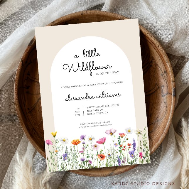 Neutronenwasserfarbe LIttle Wildblume Babydusche Einladung (A little wildflower is on the way baby shower invitation, personalize easily this template online.)