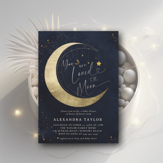Neutrophilendusche für Mond Einladung (loved to the moon baby shower invitation moon stars watercolor cute adorable coed elegant neutral)
