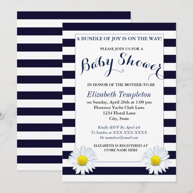 Neutrophilendusche für Navy Floral Gender Einladung (Vorne/Hinten)