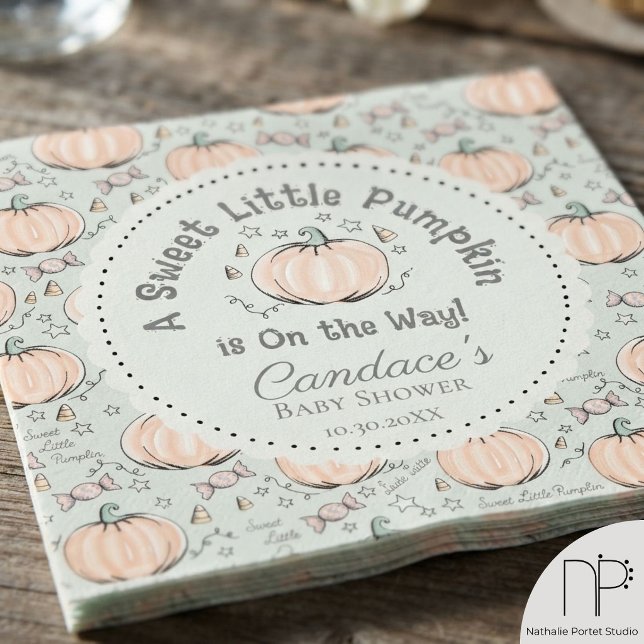 Neutrophilendusche Serviette (Pastel green Sweet Little Pumpkin baby shower napkins with hand-drawn illustrations)