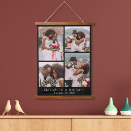 Neuverheiratete 4 Foto Collage Black Wandteppich Mit Holzrahmen