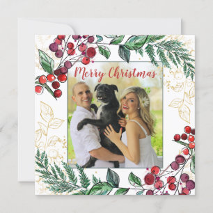 Neuverheiratetes Paar mit Hund Foto Blumenweihnach