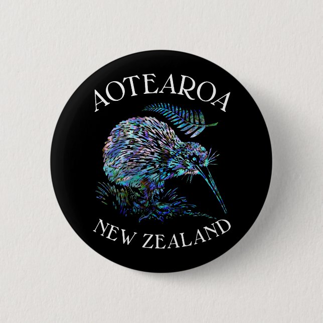 NEUZEALAND KIWI PAUA 6 CM RUNDABZEICHEN BUTTON (Vorderseite)