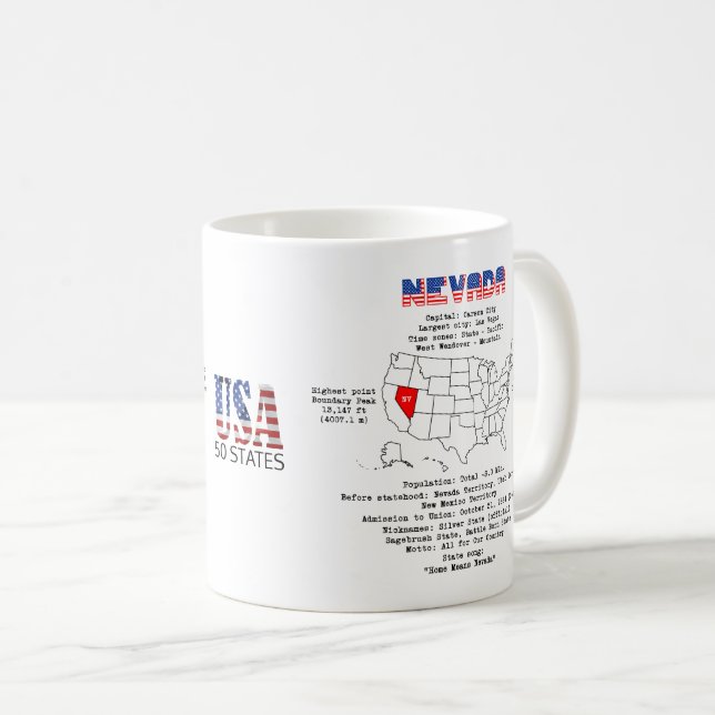 Nevada American Staat auf einer Karte und nützlich Kaffeetasse (VorderseiteRechts)