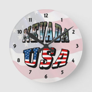 Nevada-Bild und USA-Flagge Text Runde Wanduhr