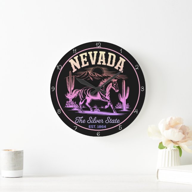 Nevada Silver State Pferd  Große Wanduhr (Zuhause)