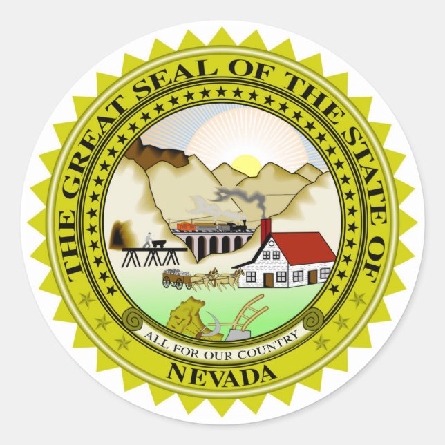 Nevada Staat Siegel Amerikanische Republik Symbol Runder Aufkleber (Vorderseite)