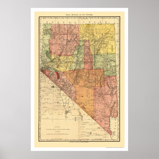 Nevada Stadt & Bahn Karte 1893 Poster (Vorne)